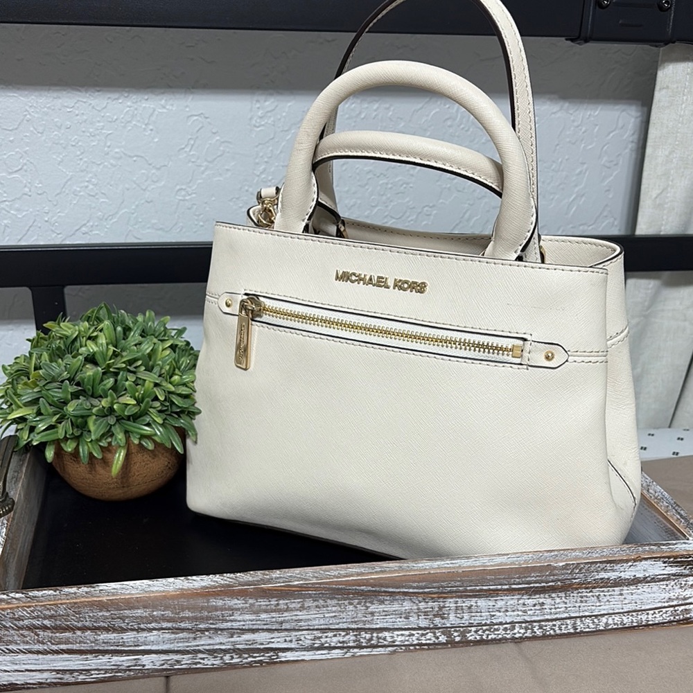 Michael Kors Cream Satchel with Gold Accents